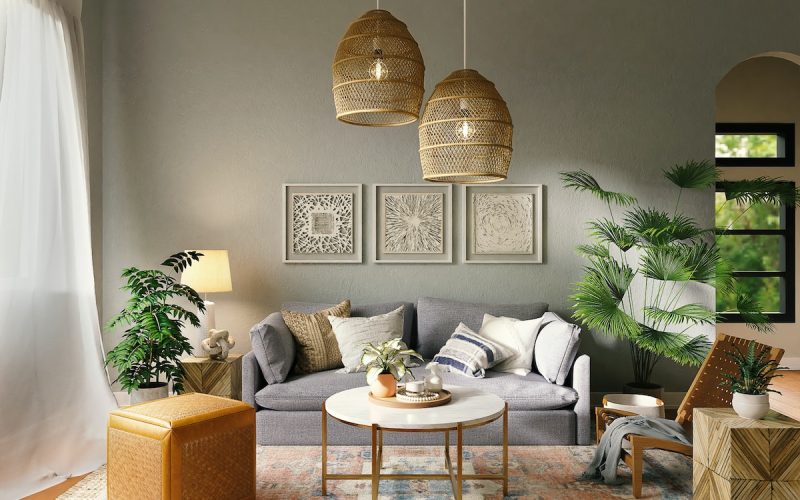 living room with brown wooden table and chairs