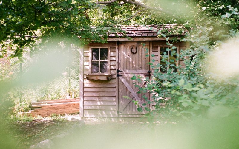 focus photography of brown wooden shed