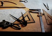drafting instruments on top of table
