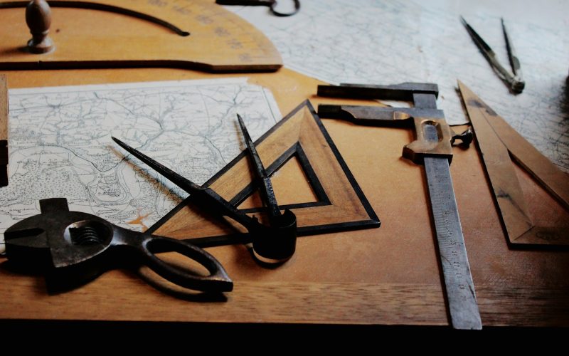 drafting instruments on top of table