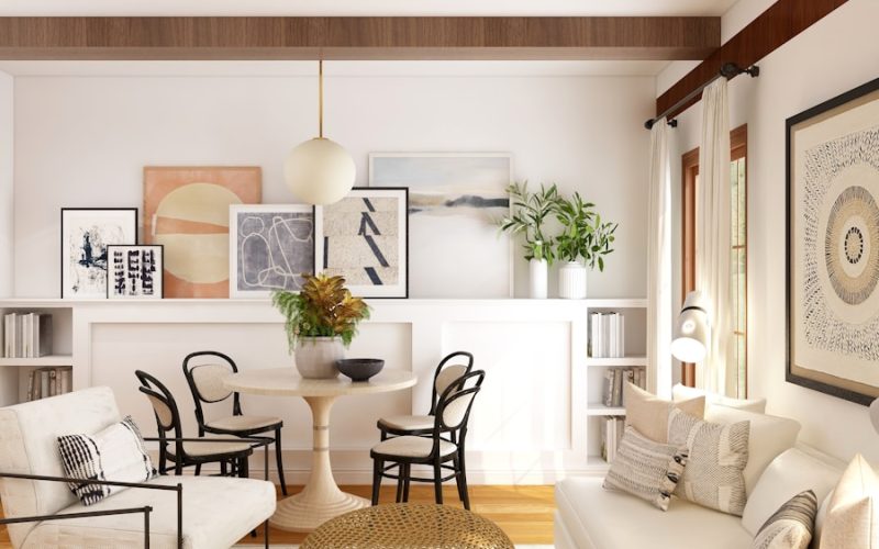 white and brown living room set