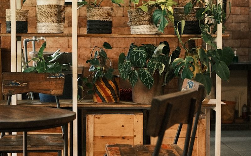 a room filled with wooden tables and chairs