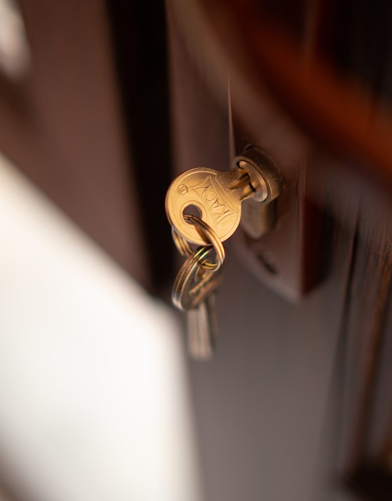 a close up of a key on a door
